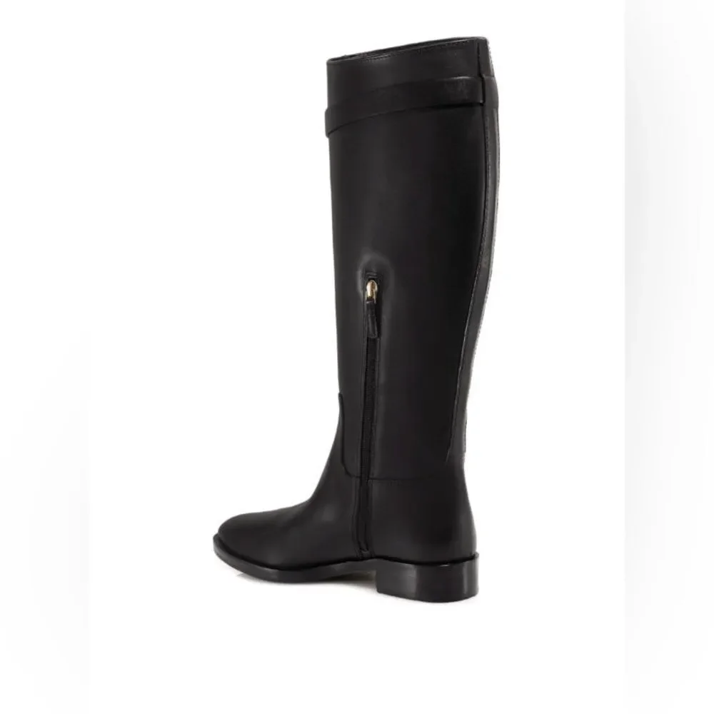 NWOB Tory Burch Calf Leather T-Hardware Tall Riding Boots in Perfect Black sz 6